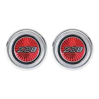 1978-79 Camaro Door Panel Emblems - Round - Red Z28 - Pair