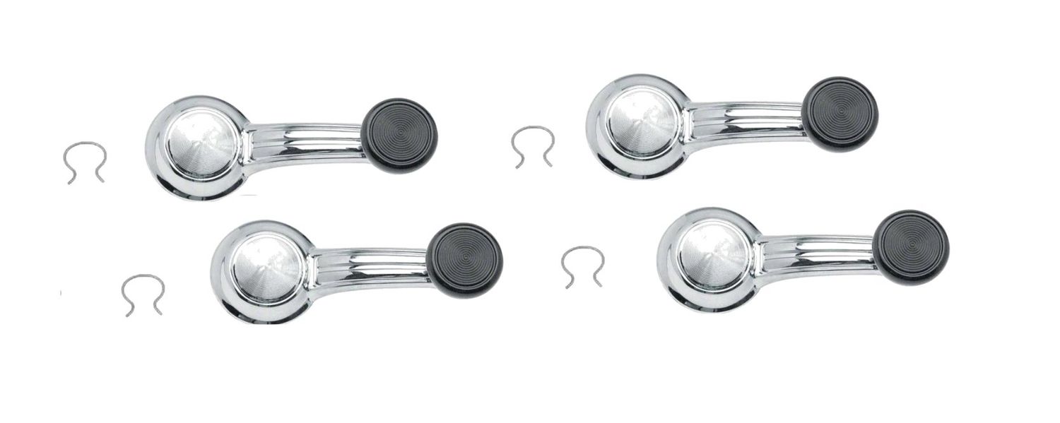 1967-81 Camaro; 1967-81 Firebird; 1968-72 Chevelle; 4-Piece Black Knob Window Crank Set