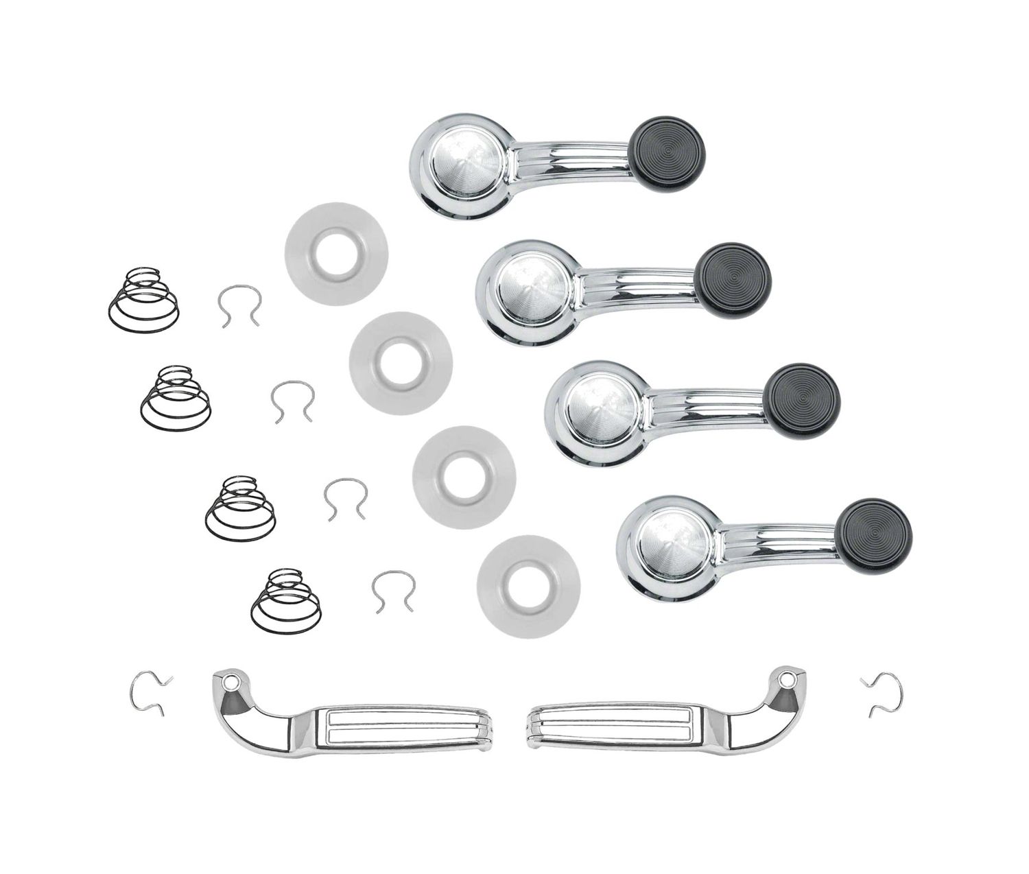1968-69 Camaro; 1968-69 Firebird; 1968-72 Chevelle; Black Knob Window Crank &amp; Door Handle Kit w/ Springs &amp; Crank Washers