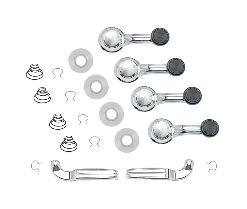 1968-69 Camaro; 1968-69 Firebird; 1968-72 Chevelle; Black Knob Window Crank &amp; Door Handle Kit w/ Springs &amp; Crank Washers