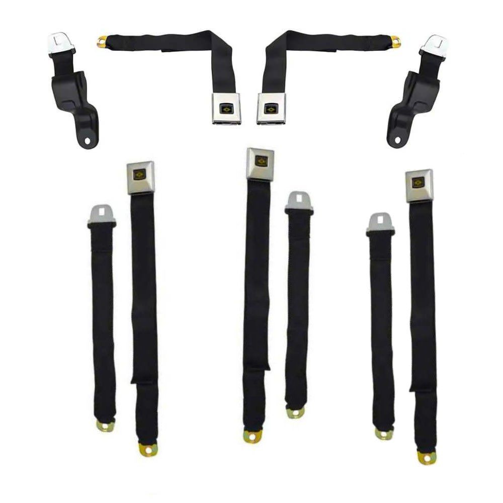 1967 Camaro Firebird Deluxe Seatbelts with Gold Starburst Front and Rear (5 Belts)