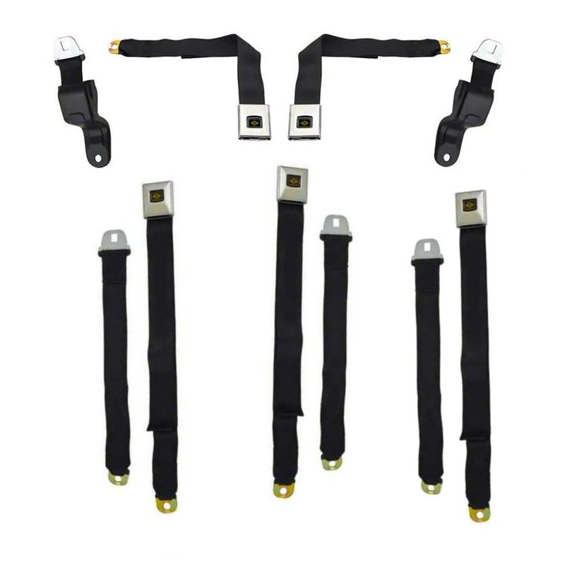 1967 Camaro Firebird Deluxe Seatbelts with Gold Starburst Front and Rear (5 Belts)