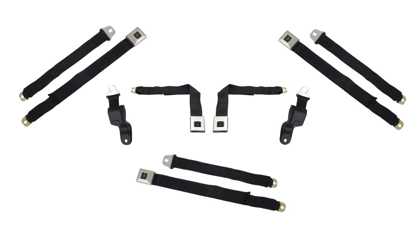 1968-69 Camaro Firebird; 5-Pc Seat Belt Set; Deluxe Interior; Black with Chrome Latches