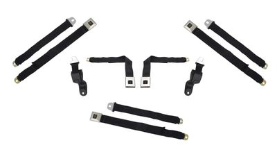 1968-69 Camaro Firebird; 5-Pc Seat Belt Set; Deluxe Interior; Black with Chrome Latches