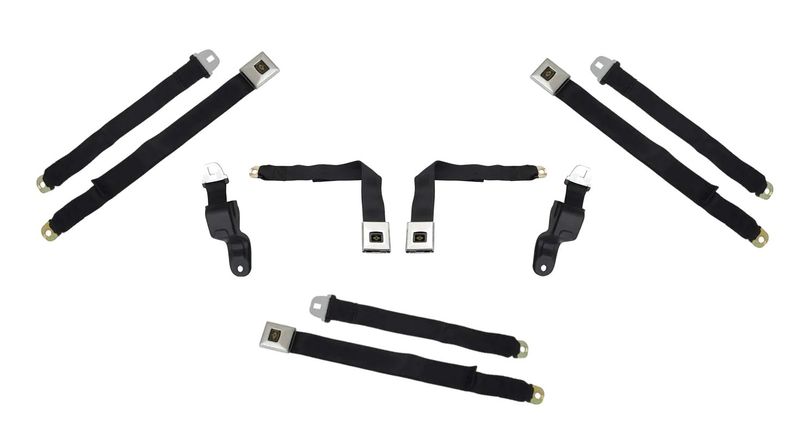 1968-69 Camaro Firebird; 5-Pc Seat Belt Set; Deluxe Interior; Black with Chrome Latches