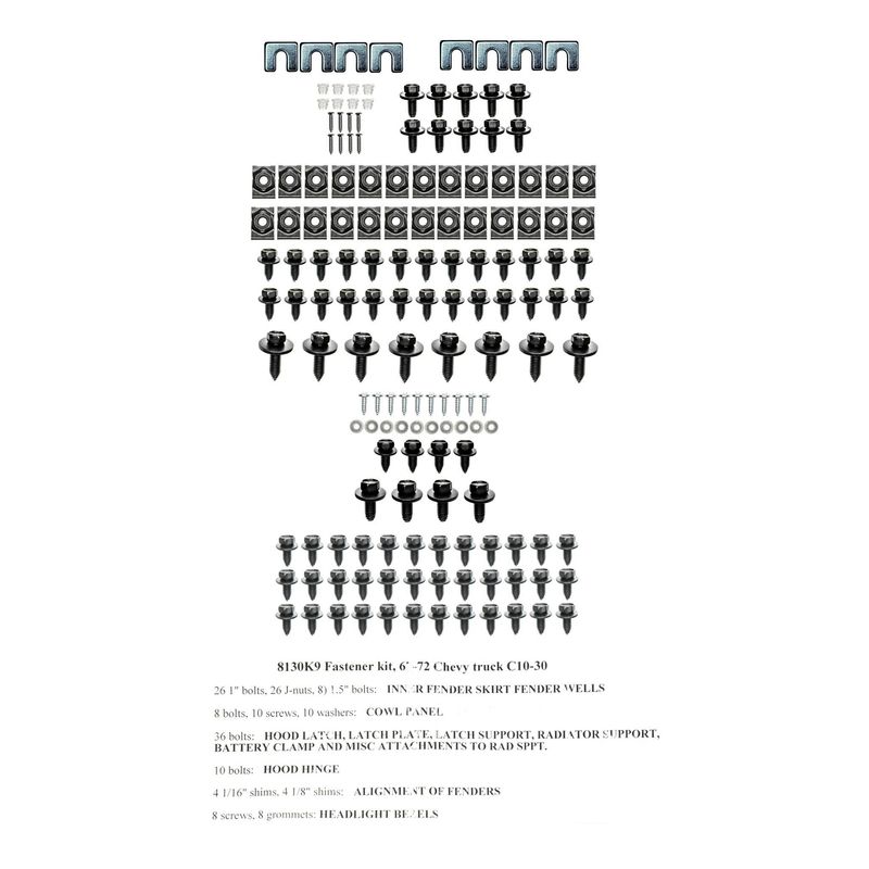 1967-72 Chevy Truck Front Sheet Metal Bolt Kit