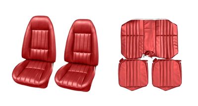 1980-81 Camaro; Standard Front Bucket and Rear Seat Upholstery Set; Carmine Red; Zipper Back Covers