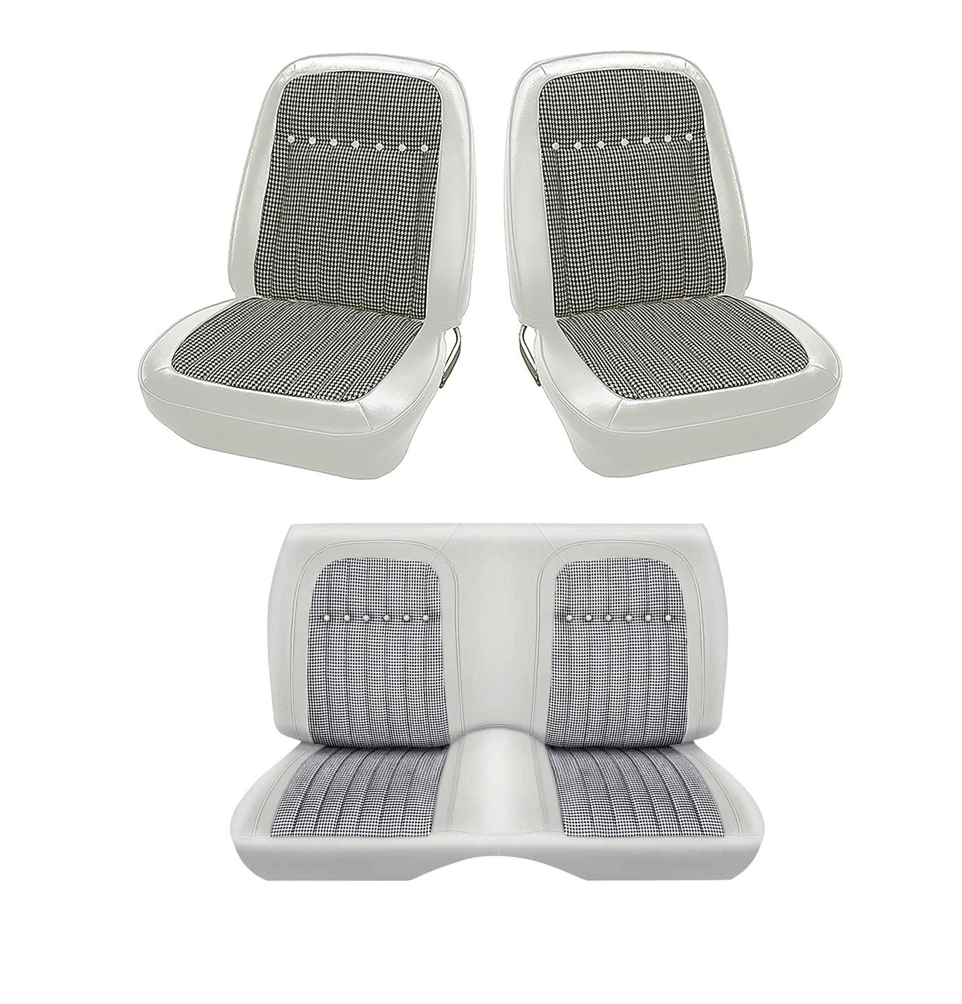1969 Camaro Coupe Front and Rear Houndstooth Seat Covers- White with Black/White