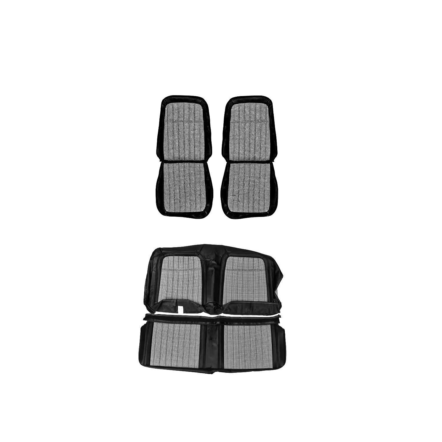 1969 Camaro Convertible Front and Rear Houndstooth Seat Cover Set - Black with Black/White