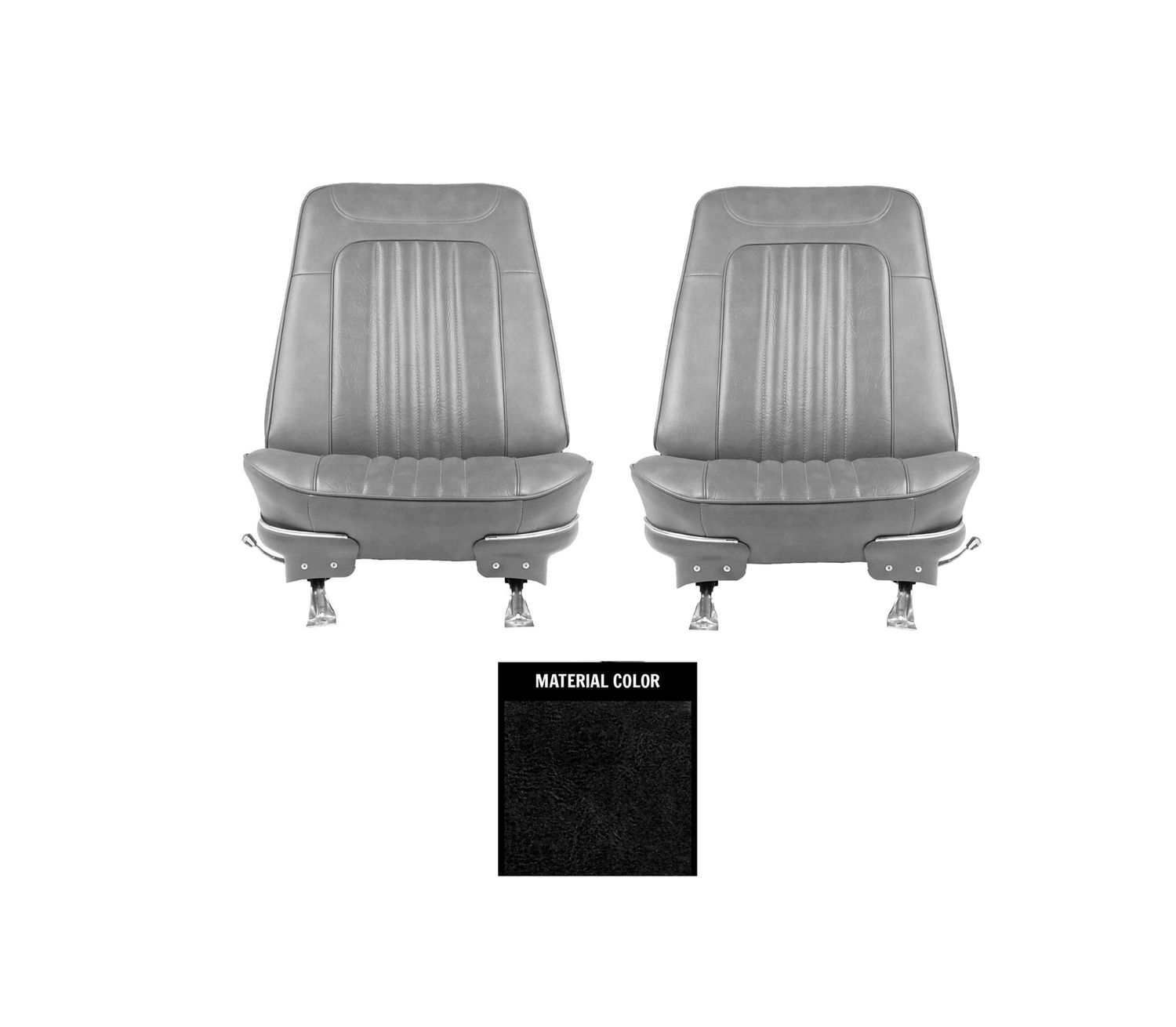 1971-72 Chevelle Pre-Assembled Bucket Seats Compete w/o Headrest - Black - Pair