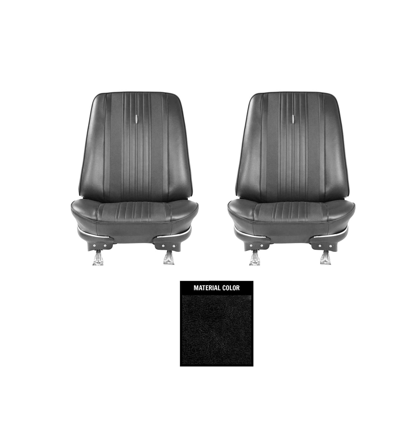 1970 Chevelle Pre-Assembled Bucket Seats Compete w/o Headrest - Black - Pair