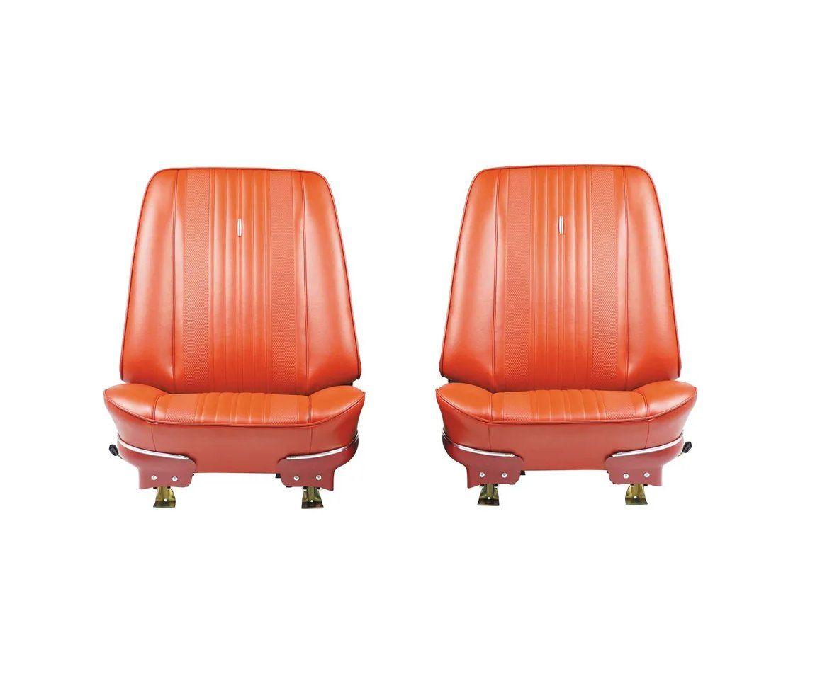 1970 Chevelle Pre-Assembled Bucket Seats Compete w/o Headrest - Red - Pair