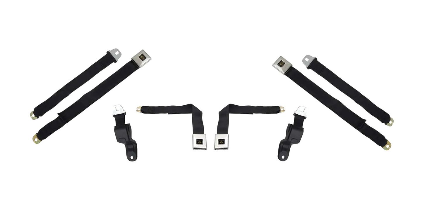 1968-69 Camaro Firebird; 4-Pc Seat Belt Set; Deluxe Interior; Black with Chrome Latches