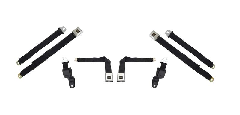 1968-69 Camaro Firebird; 4-Pc Seat Belt Set; Deluxe Interior; Black with Chrome Latches
