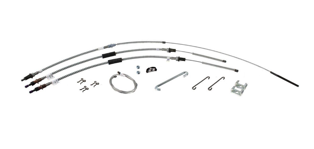 1964-67 Chevelle Park Brake OE Steel Cable Kit; Rear Drum, Except TH-400 Trans
