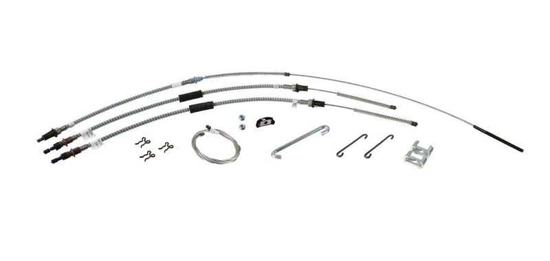 1964-67 Chevelle Park Brake OE Steel Cable Kit; Rear Drum, Except TH-400 Trans