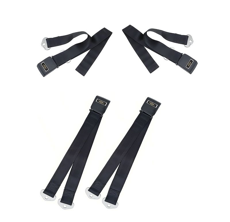 1966-67 Chevelle Standard Black Seatbelts; Front and Rear with Gold Starburst; 4 Belts