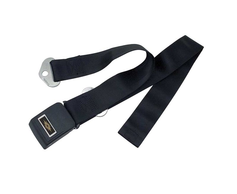 1966-67 Chevelle Standard Black Seatbelt; Front or Rear with Gold Starburst;  Each