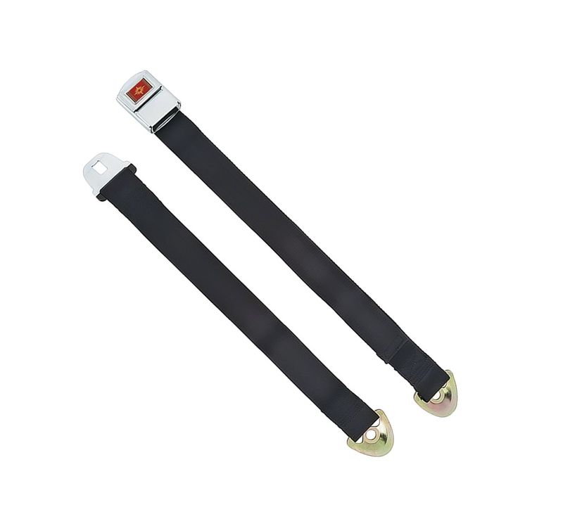1966-67 Chevelle Deluxe Black Seatbelt; Rear with Red/Gold Starburst; Each