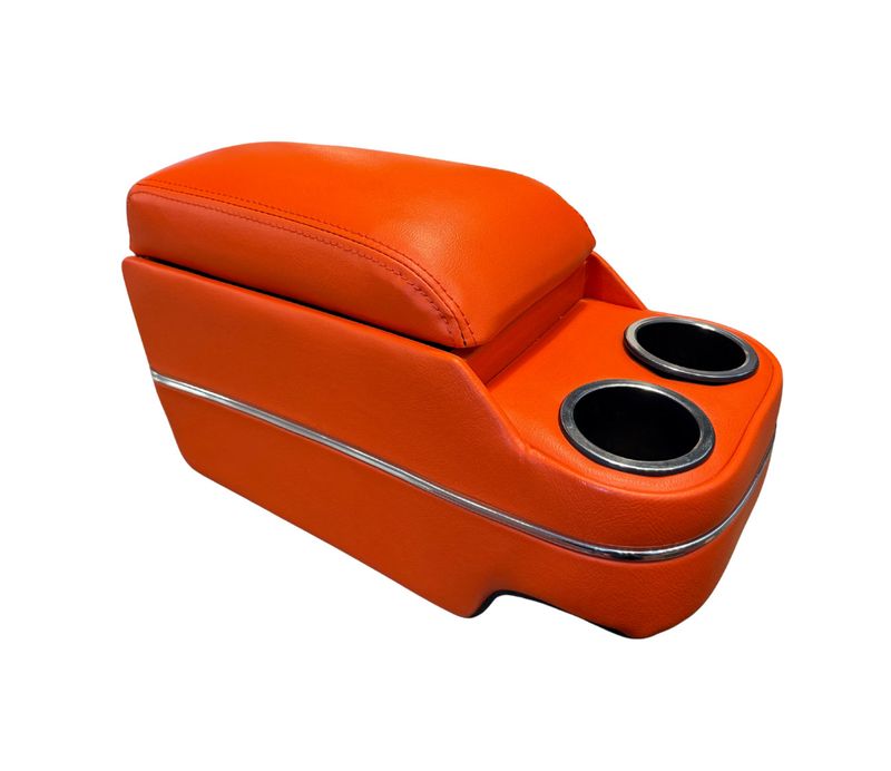 Custom Console w/ Cup Holders w/ Chrome Trim Orange- Fits Over Existing Console 1967-69 Camaro; 1968-72 A-Body