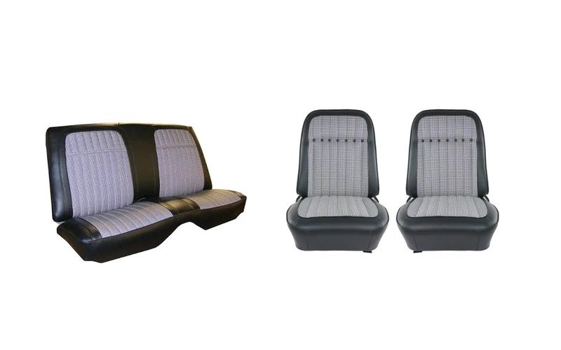 1969 Camaro Coupe Front and Rear Houndstooth Seat Covers- Black with Black/White
