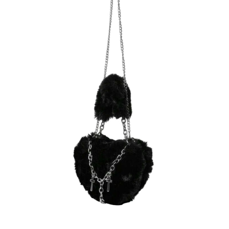 Bolso de Peluche con Cadena de Cruces