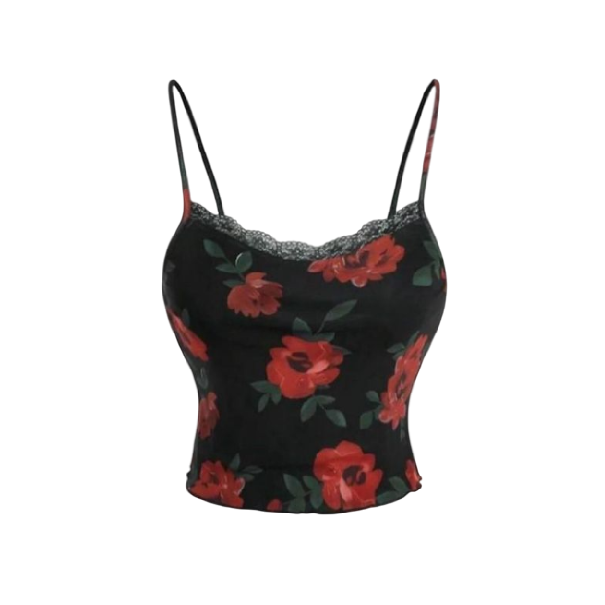 Top de encaje con diseño de flores rojas