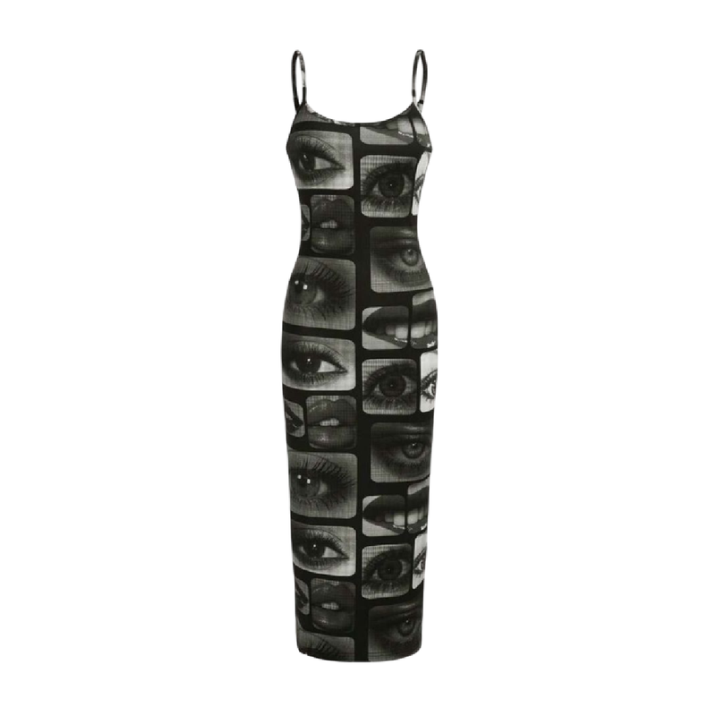Vestido largo con diseño de ojos