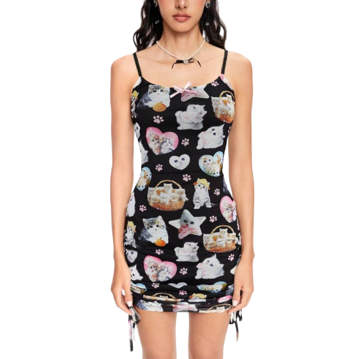 Vestido corto con estampado de gatitos