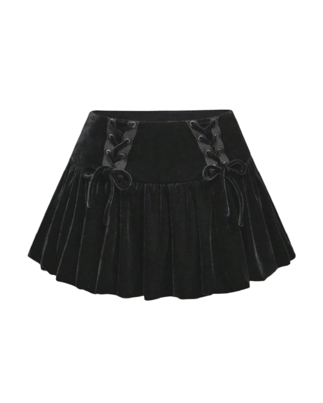 Mini falda de terciopelo con volantes y cordones