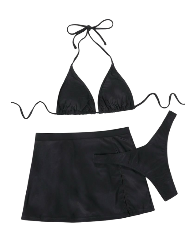 Bikini negro de 3 piezas con falda
