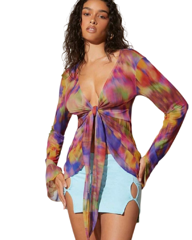 Blusa mesh multicolor de manga larga