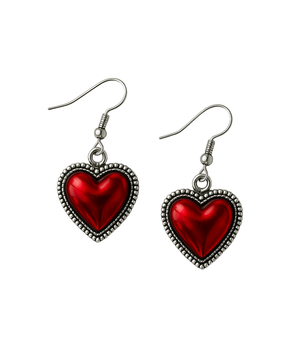 Aretes de corazón rojo con contorno plateado