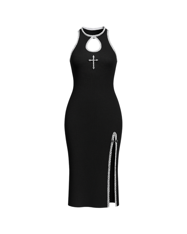 Vestido largo con corte lateral de la pierna y diseño de cruz