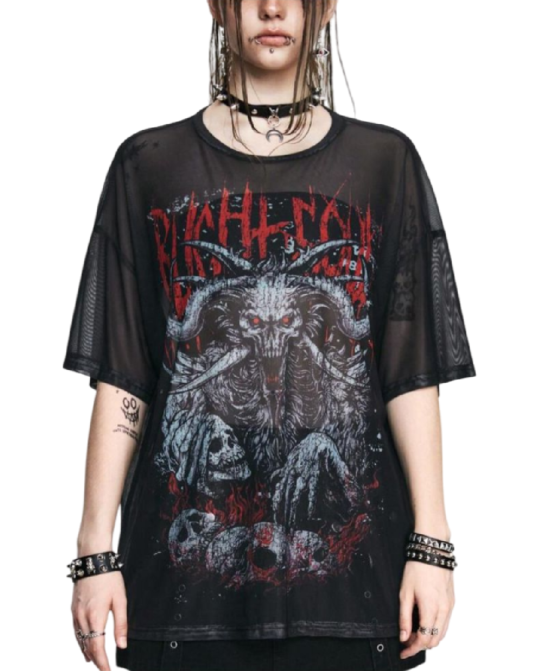 Blusa oversize mesh con estampado gótico