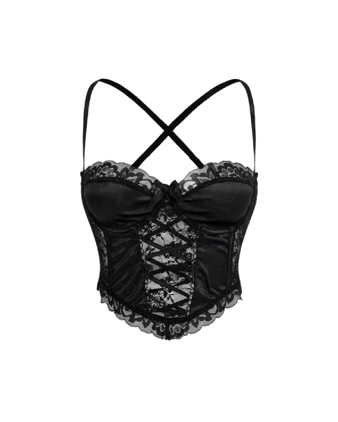 Bustier con encaje y tiras cruzadas en la espalda