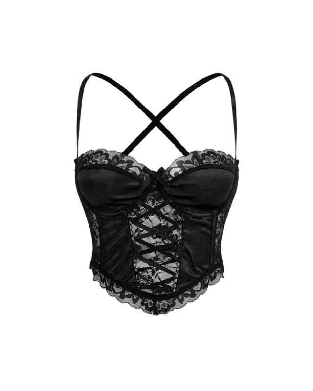 Bustier con encaje y tiras cruzadas en la espalda