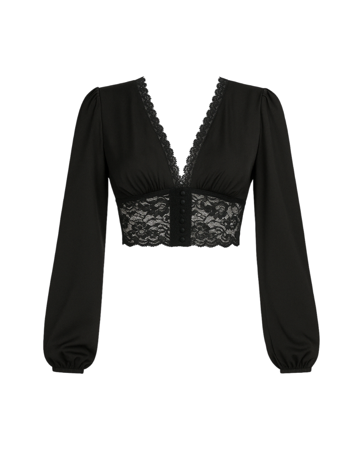 Blusa manga larga con encaje inferior y mangas abombadas