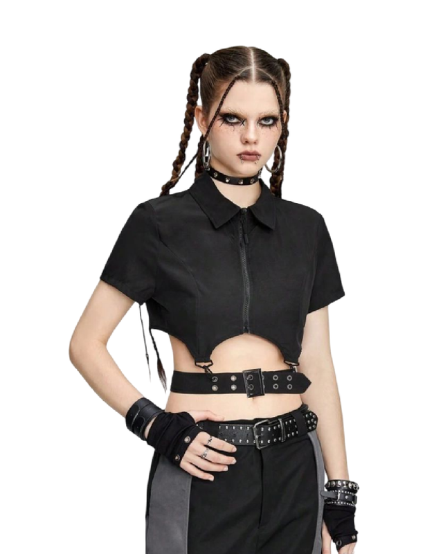 Blusa con zipper y cinturón integrado