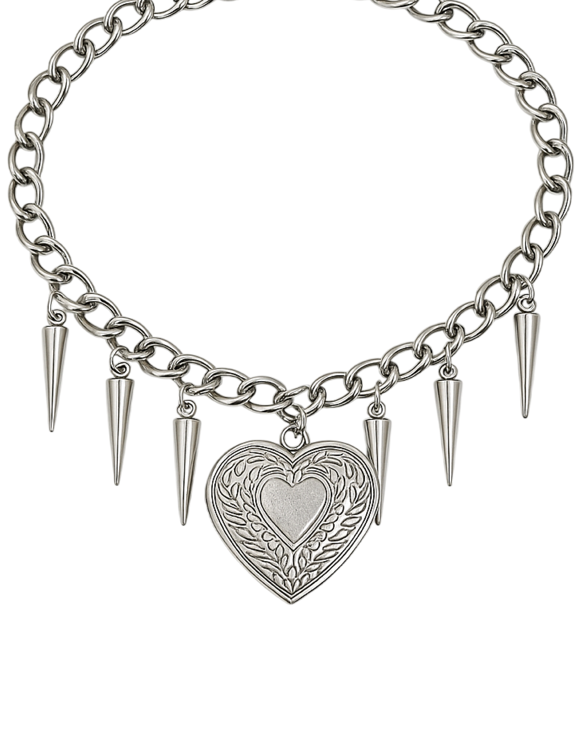 Collar con corazón estilo relicario y púas