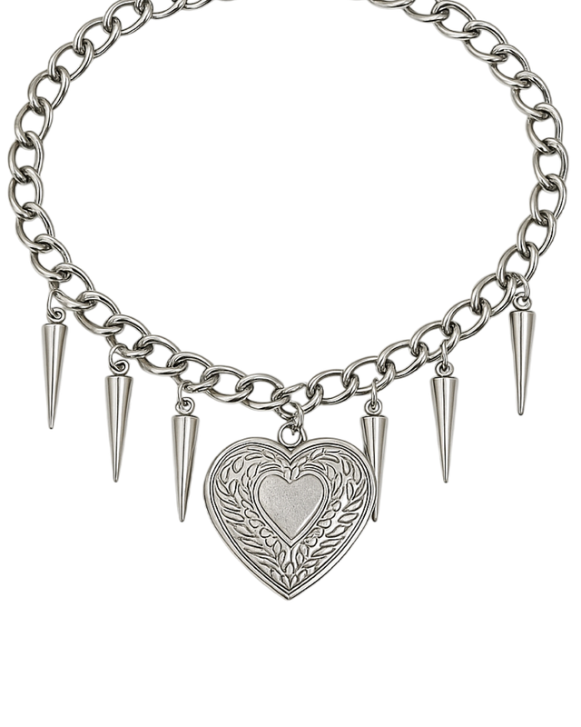 Collar con corazón estilo relicario y púas