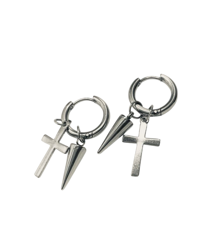 Aretes con púas y cruz