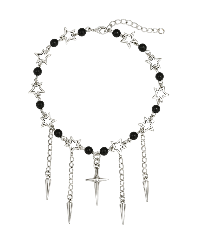 Collar con estrellas, púas y cadena larga
