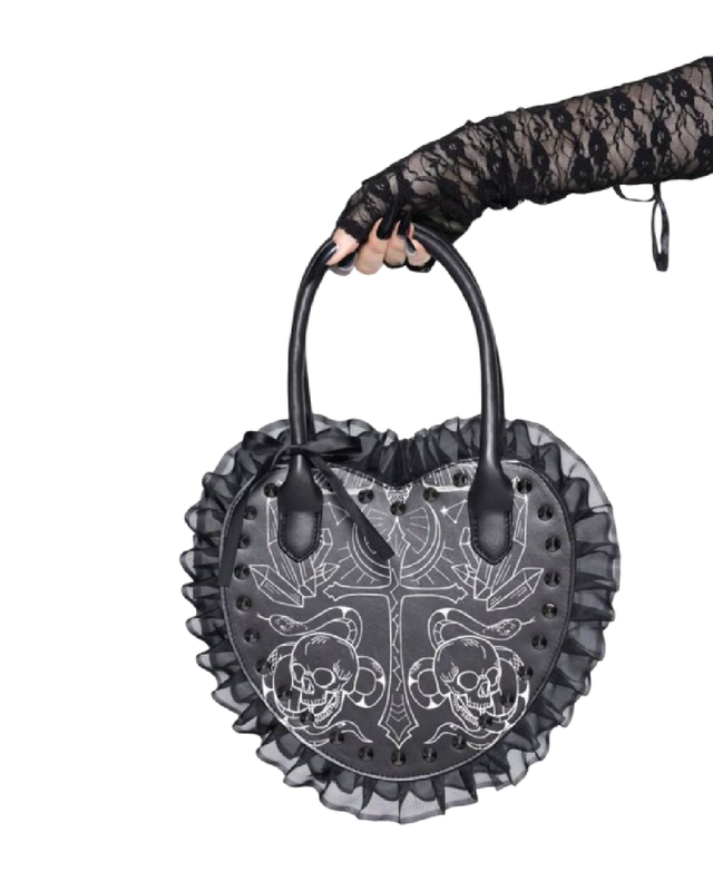 Bolso corazón con estampado de calavera