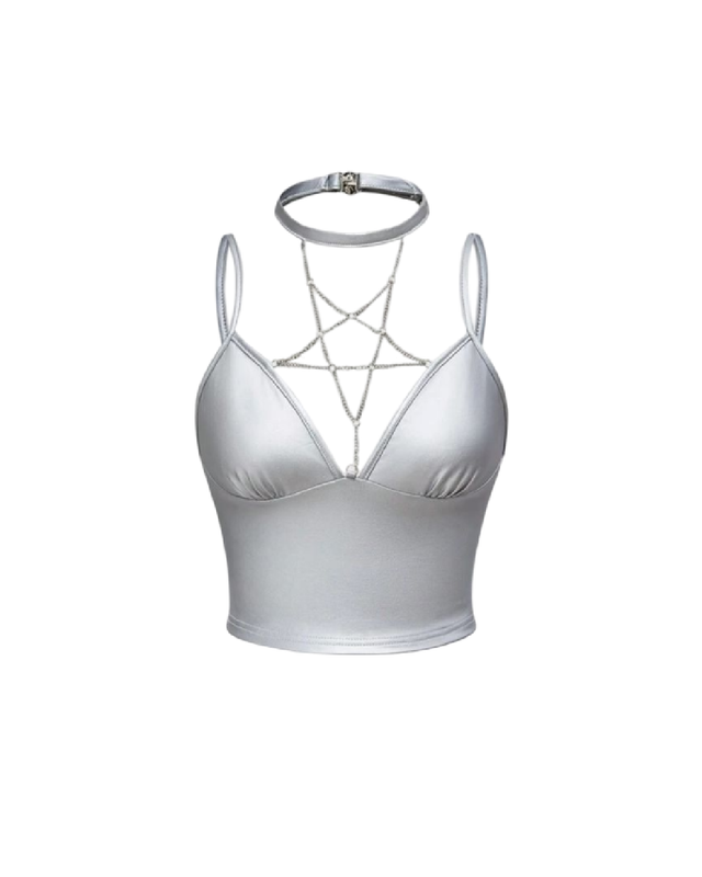Top gris estilo fluorescente con cadena de estrella