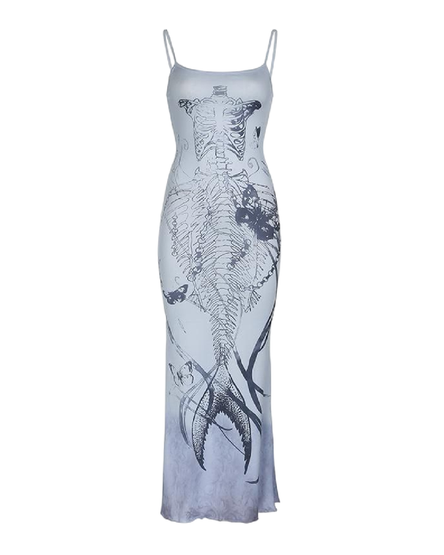 Vestido largo con diseño de esqueleto