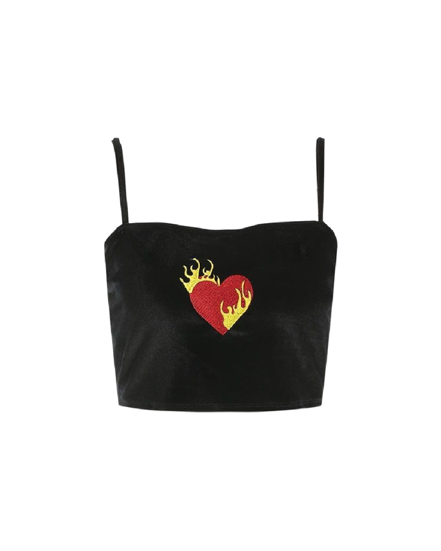 Top de terciopelo con diseño de corazón