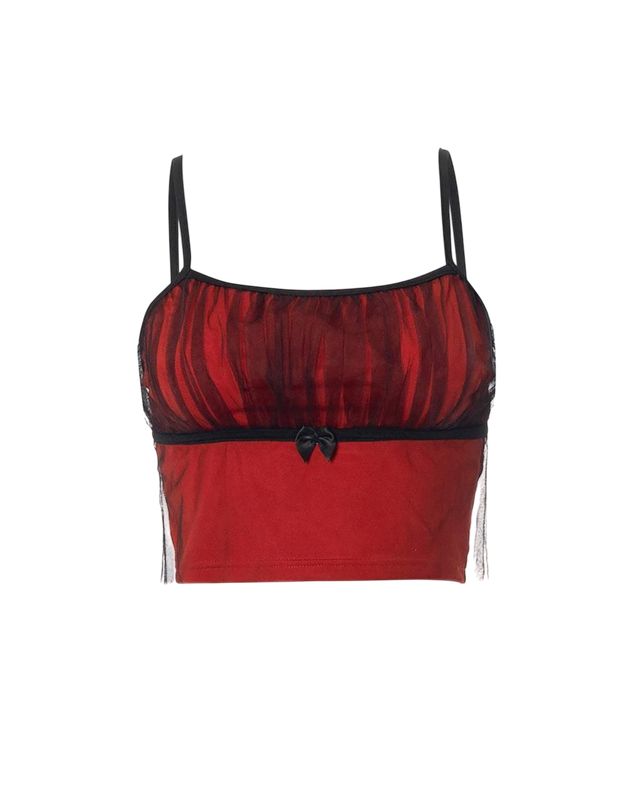 Top rojo con encaje y moña