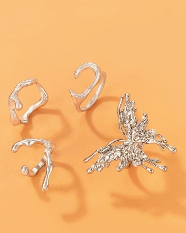 Set de anillos abstractos con mariposa – Ajustables