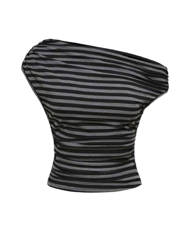 Camiseta Estilo Punk con Hombro Caído